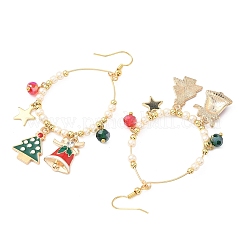 Серьги-подвески в виде елки из латуни и стекла&nbsp;EJEW-TA00666