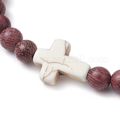 Braccialetti elastici con perline di legno naturale per le donne&nbsp;BJEW-JB11338-04