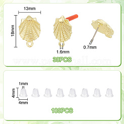 30 шт. фурнитура для сережек-гвоздиков из золотого сплава с покрытием на стойке&nbsp;EJEW-UN0002-37