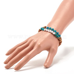 Наборы браслетов из круглых бусин из натурального дерева&nbsp;BJEW-JB07347