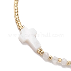 Браслеты из круглых граненых натуральных радужных лунных камней и бисера диаметром 3 мм&nbsp;BJEW-JB10594-04