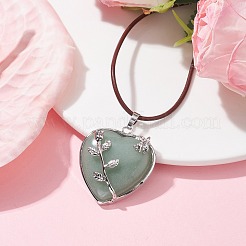 Collana con pendente a cuore avventurina verde naturale con cordoncini in pelle di vacchetta&nbsp;NJEW-JN04598-03