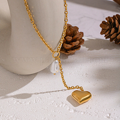 Модные женские ожерелья с кисточками и сердцем из нержавеющей стали 304 и искусственного жемчуга&nbsp;RO2215