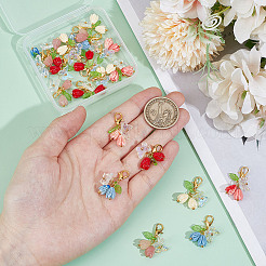 20 шт. 5-х цветная подвеска из смолы в виде розы и бабочки&nbsp;HJEW-GO00218