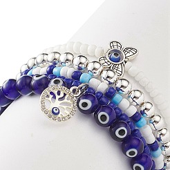 Set di braccialetti elasticizzati con perline di vetro e lampwork malocchio stile 5 pz 5&nbsp;BJEW-JB09119
