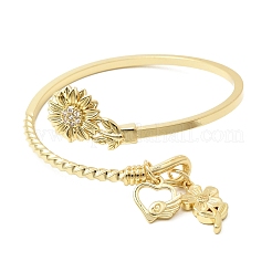 Браслеты-манжеты с прозрачным кубическим цирконием из латуни с микропаве&nbsp;BJEW-F526-02G