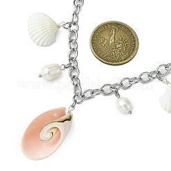 Anhänger aus natürlichen Zuchtperlen und Spiralmuscheln&nbsp;X1-NJEW-TA00181