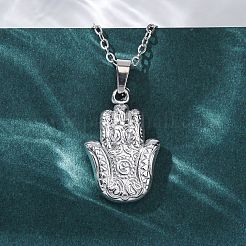 Colliers avec pendentif main de Fatima en acier inoxydable 304&nbsp;NJEW-H059-01P