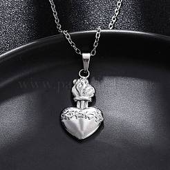 Ожерелья с подвеской из огненного шипа и священного сердца Иисуса из нержавеющей стали 304&nbsp;NJEW-M096-14P