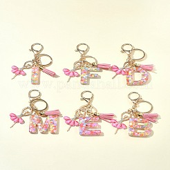 Porte-clés pendentif en résine pailletée transparente avec lettres A à Z&nbsp;KEYC-FZ00024-14