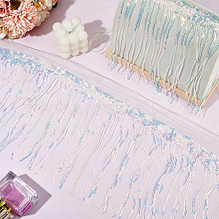 10 ярд ленты с кисточками из полиэстера с блестками и бисером&nbsp;SRIB-WH0026-12C