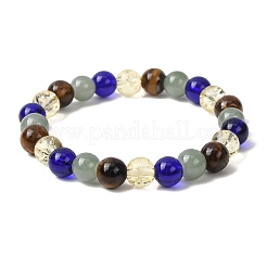 Bracciali elasticizzati per uomo e donna con perline di occhio di tigre naturale e vetro&nbsp;BJEW-P398-01C