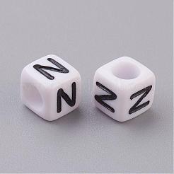 Weiße Buchstaben N Acrylwürfel Perlen&nbsp;X-PL37C9308-N