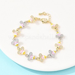 Браслеты-цепочки из латуни с микропаве из прозрачных кубических цирконий для женщин&nbsp;LS-BJEW-A148-01G