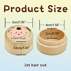 Scatola rotonda in legno di faggio 3d incisa il mio primo ricciolo/dente&nbsp;CON-WH0120-007