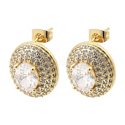 Orecchini a lobo ovali in ottone con zirconi trasparenti per donna&nbsp;EJEW-A162-01G
