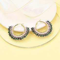 Orecchini a cerchio con ventaglio in acciaio inossidabile 304 e perline bohémien per donna&nbsp;EJEW-R001-01G-02