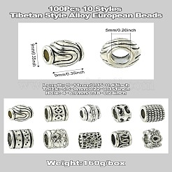 100шт 10 стиля европейские бусины из сплава в тибетском стиле&nbsp;FIND-CJ0003-73
