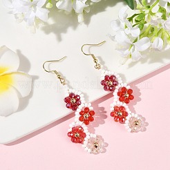 Boucles d'oreilles pendantes en verre et perles de rocaille en forme de fleur&nbsp;EJEW-MZ00775