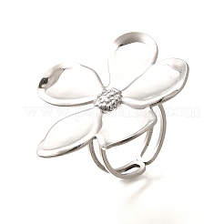 Bague ouverte en acier inoxydable 304 avec fleur pour femme&nbsp;RJEW-R006-03P-02