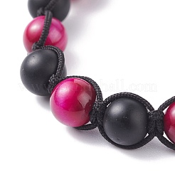 Набор плетеных браслетов из круглых каменных бусин&nbsp;BJEW-JB07260-04