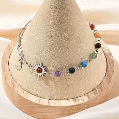 Bracelet en chaîne de perles avec pierre précieuse de chakra et chaîne trombone en acier inoxydable 304&nbsp;BJEW-JB14411