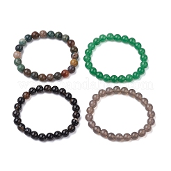 4 pz costellazione 8 mm rotondo agata grigia naturale e avventurina verde e agata indiana e onice nero (tinto e riscaldato) braccialetti elasticizzati con perline per donna&nbsp;BJEW-JB10632