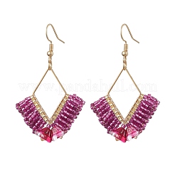 2 пара двухцветных серег-подвесок из плетеного стекла и нержавеющей стали 201 пробы EJEW-MZ00159