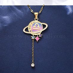 304 Edelstahl Hot Pearl Emaille Konstellation Planet Anhänger Halsketten&nbsp;NJEW-D310-01K-G
