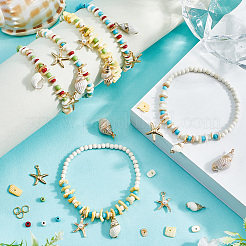 DIY-Armband-Sets zum Basteln mit synthetischen Türkis- und Muschelperlen zum Thema Ozean&nbsp;DIY-SC0028-41