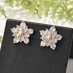 Orecchini a bottone da donna in ottone con micro pavé di zirconi cubici&nbsp;EJEW-G428-28B-02