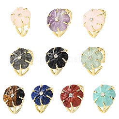 Кольца-манжеты с цветочным принтом из натуральных смешанных камней&nbsp;RJEW-G366-01G