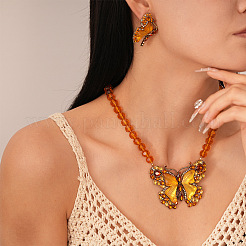 Collares de cuentas de vidrio con colgante de mariposa de topacio y rhinestone de aleación para mujer&nbsp;WGB9A43-02