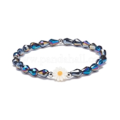 Set di braccialetti elasticizzati con perline a goccia in vetro e fiore in conchiglia naturale da 5 pz 5 colori per donna&nbsp;BJEW-JB08804