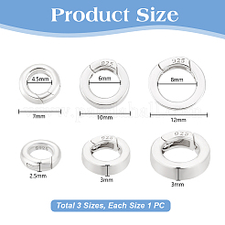 3 шт. 3 стиля 925 застежки-пружинки из стерлингового серебра&nbsp;STER-PH0003-25