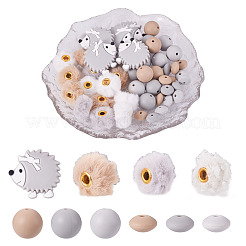 Perles focales en silicone et perles européennes en imitation fourrure de velours&nbsp;DIY-TA0013-50