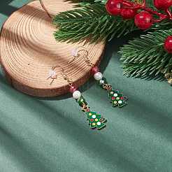 Albero di natale smaltato con orecchini pendenti di perle di vetro&nbsp;EJEW-JE04961-04