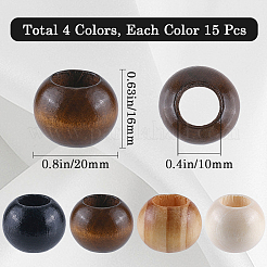 60 pieza de cuentas de madera de 4 colores con agujeros grandes&nbsp;WOOD-GF0002-18