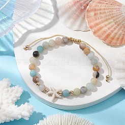 Pulseras de cuentas trenzadas con cuentas redondas de amazonita de flores naturales&nbsp;BJEW-JB10692-01