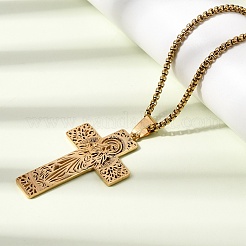 Colliers pendentifs croix vierge creuse en acier inoxydable 201 pour hommes et femmes&nbsp;NJEW-Z118-01G