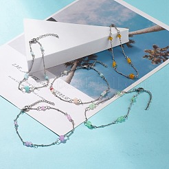 Natürlich gefärbte Fußkettchen aus weißer Jade und malaysischer Jade für Frauen&nbsp;AJEW-AN00476