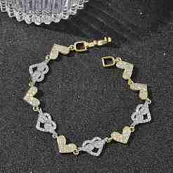 Bracelets à maillons en forme de cœur sertis de micro-pavés de zirconiums cubiques transparents pour femmes&nbsp;BJEW-C156-08A-GP