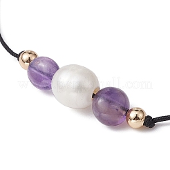 Pepite di pietre preziose naturali miste e braccialetti di perline intrecciate con perle&nbsp;BJEW-JB09589