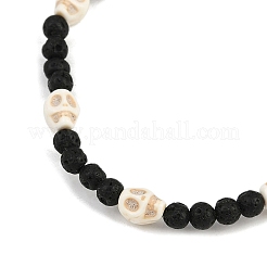 Braccialetti elastici in pietra lavica naturale e perline turchesi sintetiche per uomo e donna&nbsp;BJEW-JB12132-02