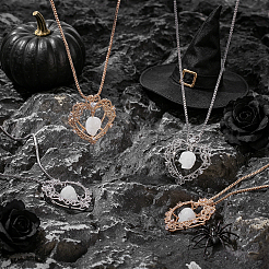 4 collier pendentif cœur en laiton micro-pavé de zirconiums cubiques transparents avec crâne en acrylique&nbsp;NJEW-PH0001-56