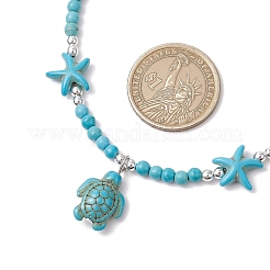 Синтетическая бирюза подвеска в виде морской черепахи и морской звезды ожерелье из бисера&nbsp;NJEW-JN05210-01