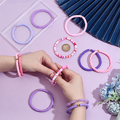 12шт. набор из 12-х цветных браслетов из полимерной глины с бусинами хейши и пластиковыми бусинами&nbsp;BJEW-PH01904