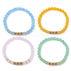 4 комплект из 4-х цветных браслетов из натурального окрашенного малайзийского нефрита диаметром 6.5 мм с круглыми бусинами для женщин&nbsp;BJEW-JB12267