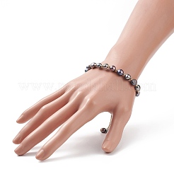 Pulsera con cuentas redondas de latón y perlas naturales teñidas&nbsp;BJEW-JB09008-03