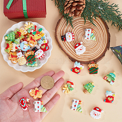 64 Stück 16 Stile Weihnachtsbaum/Schneemann/Tasche/Socken/Weihnachtsmann/Hirsch/Zuckerstange/Kamin undurchsichtige Harz Decoden Cabochons&nbsp;RESI-SC0005-74